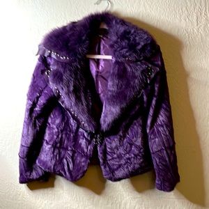 Faux Fur Bomber w Leather trim Small